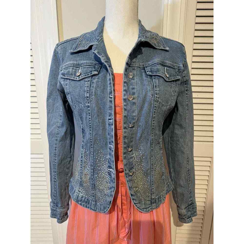 Christine Alexander Vintage 90s Embellished Rhinestone Jean Denim Jacket Size XS